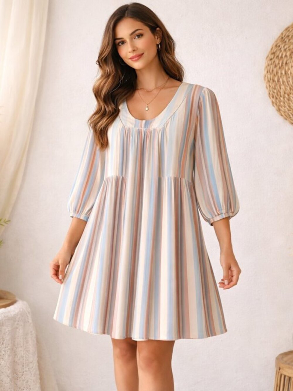 Knox Rose Linen Blend Babydoll Midi Dress | Size XL Boho Coastal Mint Condition